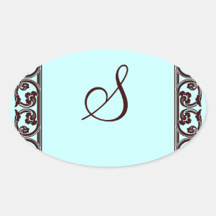 Elegant Persoonlijk Monogram in Chocolade en Ovale Sticker