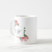 Elegant persoonlijk monogram met roze rozen koffiemok (Voorkant links)