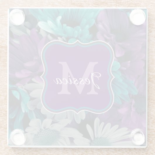 Elegant persoonlijk Paarse en blauwe bloemen Glazen Onderzetter (Achterkant)