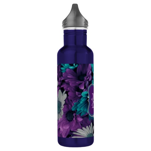 Elegant persoonlijk Paarse en blauwe bloemen Waterfles (Links)