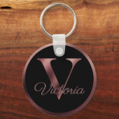 Elegant persoonlijk Roos Gold Monogram Letter V Sleutelhanger (Voorkant)