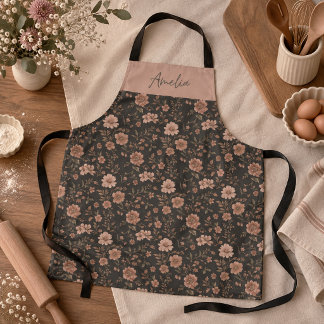 Elegant Persoonlijk Stof Roze Bloemmotief Schort