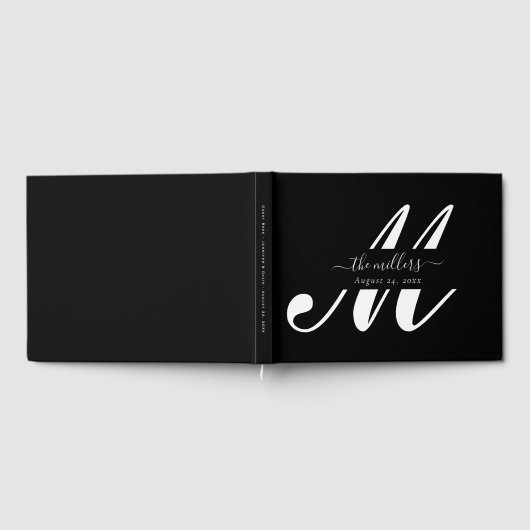 Elegant Persoonlijk Zwart Manuscript Monogram Wedd Gastenboek (Volledig)
