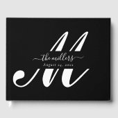 Elegant Persoonlijk Zwart Manuscript Monogram Wedd Gastenboek (Voorkant)