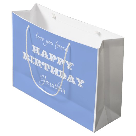 Elegant persoonlijke Happy Birthday Blue Gift Bag Large Cadeautasje (Voorkant Gekanteld)
