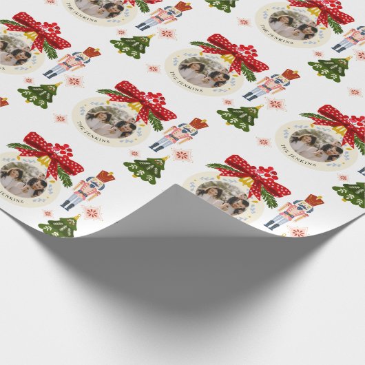 Elegant persoonlijke kerstfoto cadeaupapier (Hoek)