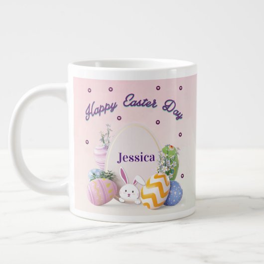 Elegant persoonlijke naam Happy Easter Day Grote Koffiekop (Links)