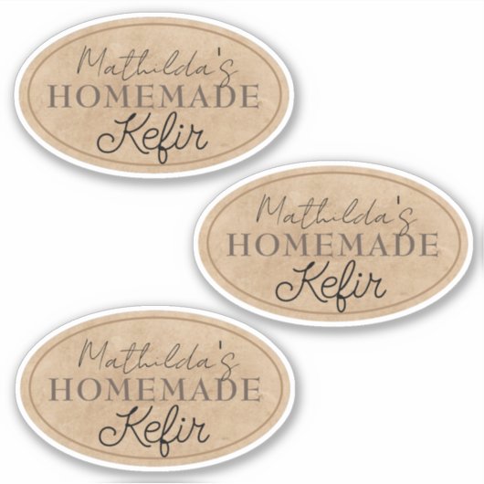 Elegant Persoonlijke naam Homemade Kefir Labels (Voorkant)