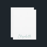 Elegant Persoonlijke scriptnotitiekaarten Notitiekaartje<br><div class="desc">Verbluffend in het is eenvoud,  deze gepersonaliseerde,  kaarten van de douanenaam eigenschap een handgeschreven-stijl doopvont. In groen op wit. De naam is aanpasbaar. Maakt een geweldig geschenk voor de feestdagen,  bruidsmeisjes,  afstuderen en nog veel meer. Deel van een collectie van Parcel Studios.</div>