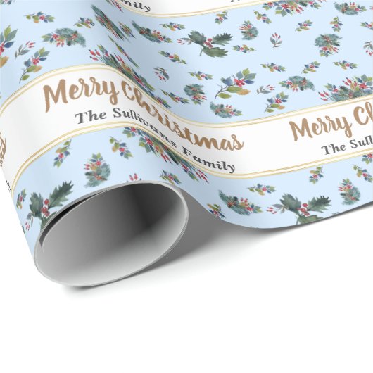 Elegant Persoonlijke Waterverf Kerstmis Cadeaupapier (Rol Hoek)