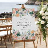 Elegant Perzik Bloemblad 90ste verjaardag Party te Poster