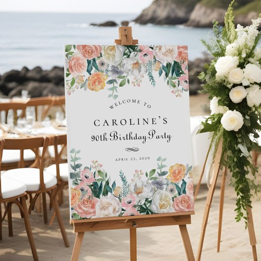 Elegant Perzik Bloemblad 90ste verjaardag Party te Poster