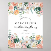 Elegant Perzik Bloemblad 90ste verjaardag Party te Poster (Voorkant)