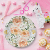 Elegant Perzik Bloemen Baby Bloom Meisje Baby show Papieren Bordje (Feest)