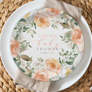 Elegant Perzik Bloemen Baby Bloom Meisje Baby show Papieren Bordje