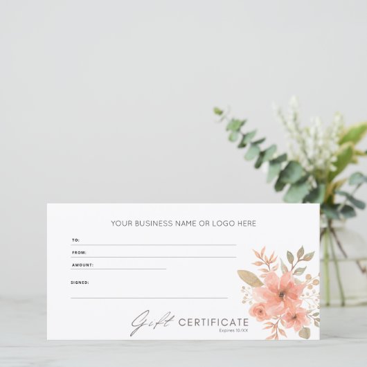 Elegant Perzik Bloemen Logo Cadeaubon (Staand voorkant)