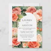 Elegant Perzik Bloemen Roos Bruiloft Kaart (Voorkant)