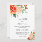 Elegant Perzik Bloemen Roos Bruiloft Kaart (Voorkant)