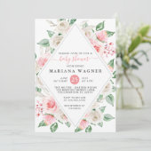 Elegant perzik bloemig Baby shower Kaart (Staand voorkant)