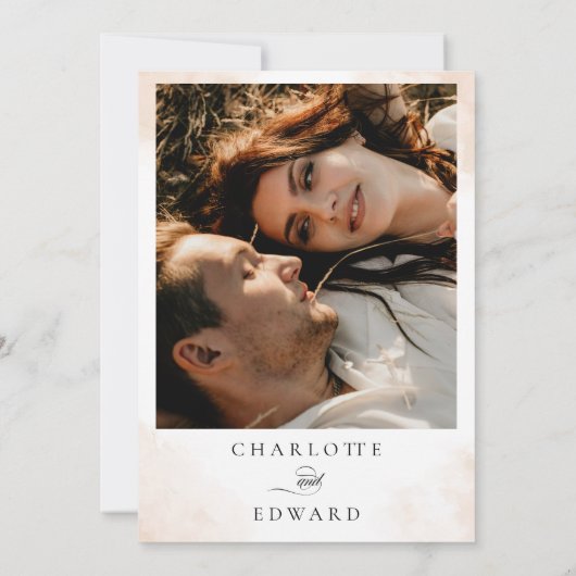 Elegant Perzik Blush Bloemen Foto Vrijgezellenfees Kaart (Achterkant)