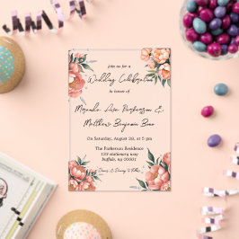 Elegant perzik boeket met diamanten bruiloft acryl uitnodigingen