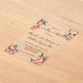 Elegant perzik boeket met diamanten bruiloft acryl uitnodigingen (Laagn)