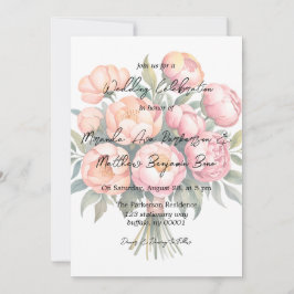 Elegant perzik boeket met diamanten bruiloft kaart