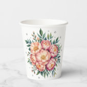 Elegant perzik boeket met diamanten bruiloft papieren bekers (Achterkant)