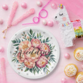 Elegant perzik boeket met diamanten bruiloft papieren bordje (Feest)