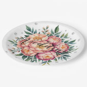 Elegant perzik boeket met diamanten bruiloft papieren bordje (Gekanteld)