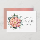 Elegant perzik boeket met diamanten bruiloft save the date (Voorkant / Achterkant)