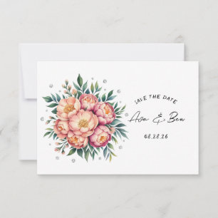 Elegant perzik boeket met diamanten bruiloft save the date
