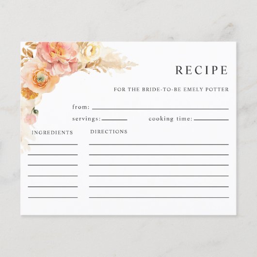 Elegant Perzik Crème Bloemen Vrijgezellenfeest Rec (Voorkant)