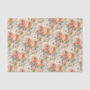 Elegant Perzik Crème Waterverf Bloemen Tissuepapier