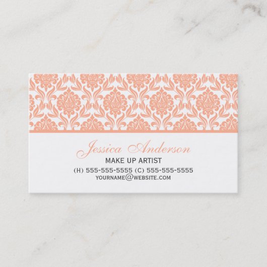 Elegant perzik damast patroon visitekaartje (Voorkant)