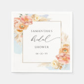 Elegant Perzik en Blauw Bloemen Vrijgezellenfeest Servet (Voorkant)