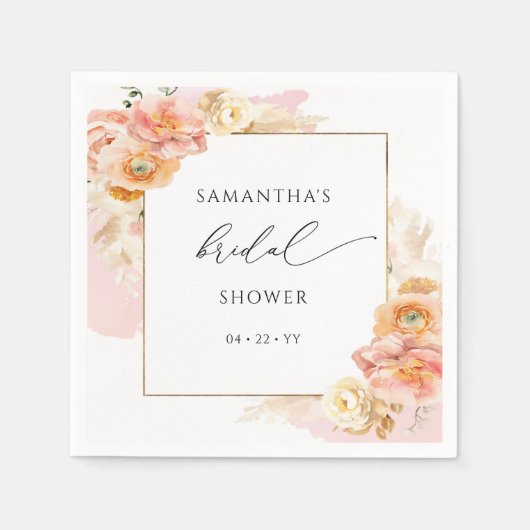 Elegant Perzik en Blush Roze Bloemen Vrijgezellenf Servet (Voorkant)