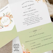 Elegant Perzik en Groene Floral Weddenschap met RS All In One Uitnodiging