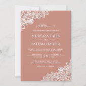 Elegant Perzik en White Lace Muslim Wedding Kaart (Voorkant)