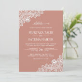 Elegant Perzik en White Lace Muslim Wedding Kaart (Staand voorkant)