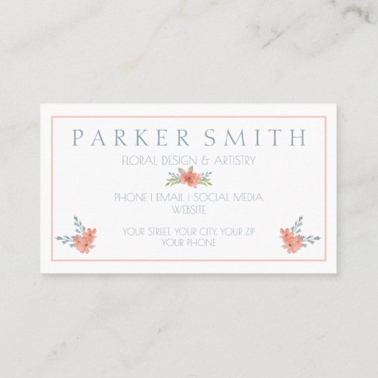 Elegant Perzik Floral Visitekaartje Waterverf (Achterkant)