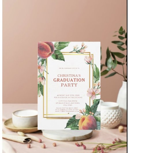 Elegant perzik fruit Afstuderen Kaart