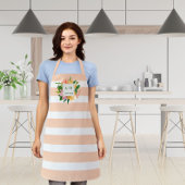 Elegant perzik gestreepte bloemmonogram ontwerp schort