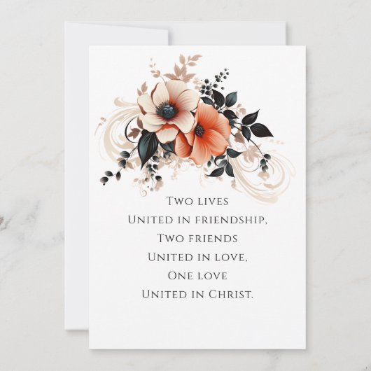 Elegant Perzik Grijs Bloemenbijbel Christelijk Bru Kaart (Achterkant)