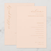 Elegant Perzik Huwelijksceremonieprogramma Programmakaart (Voorkant / Achterkant)