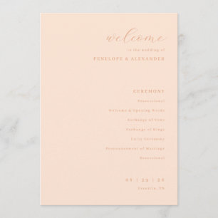 Elegant Perzik Huwelijksceremonieprogramma Programmakaart