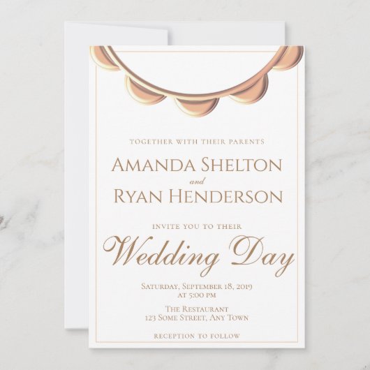 Elegant Perzik Ketting Witte bruiloft Kaart (Voorkant)