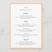 Elegant Perzik Monogram Moderne Trouwdag Menu (Voorkant)