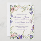 Elegant  Perzik Paarse Blauw Bloemen Bruiloft Kaart (Voorkant)