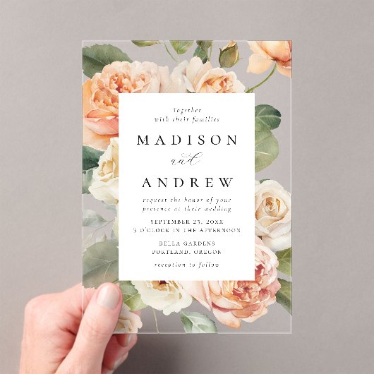 Elegant Perzik Roos Bruiloft Acryl Uitnodigingen (Insitu (Draagbaar))